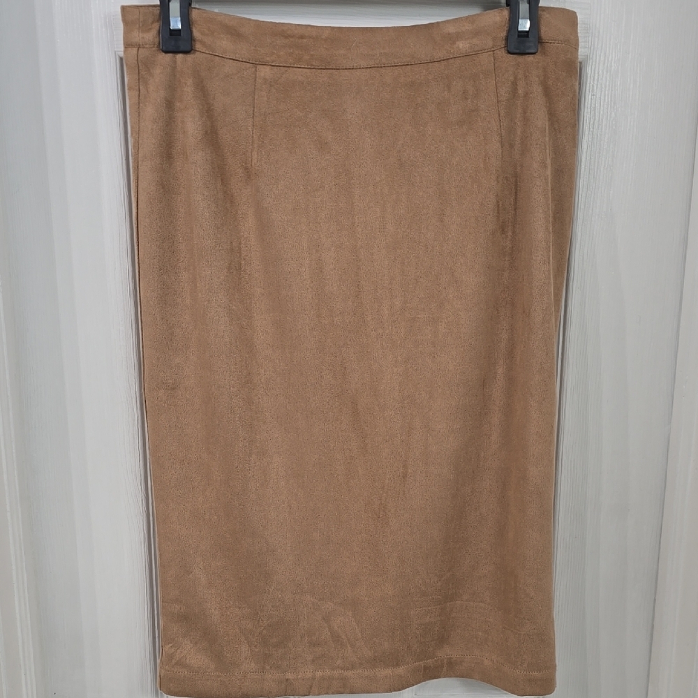 Elegant Suede, Tan Pencil Skirt